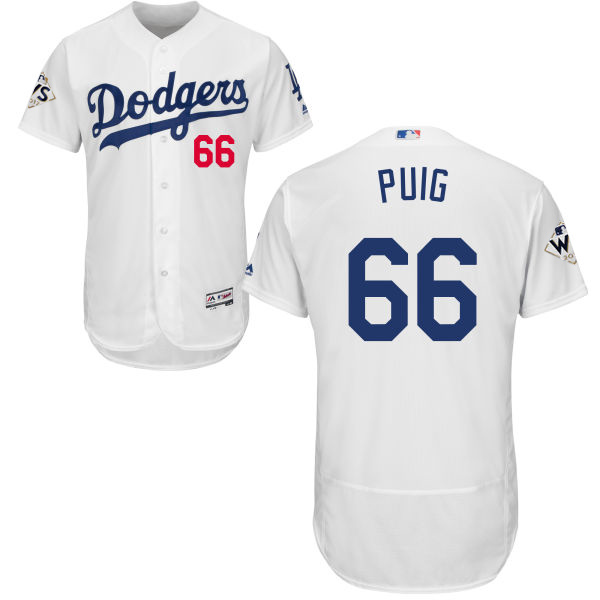 Dodgers #66 Yasiel Puig White Flexbase Authentic Collection World Series Bound Stitched MLB Jersey - Click Image to Close